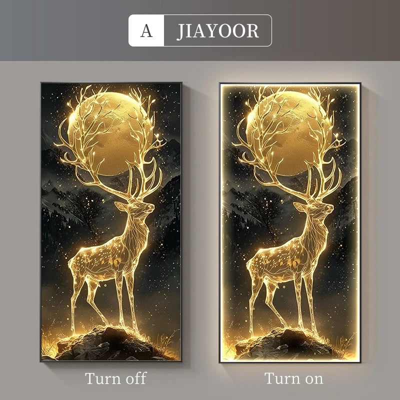 Luxury LED Crystal Porcelain Wall Lamp - Deer Design Decorative Painting