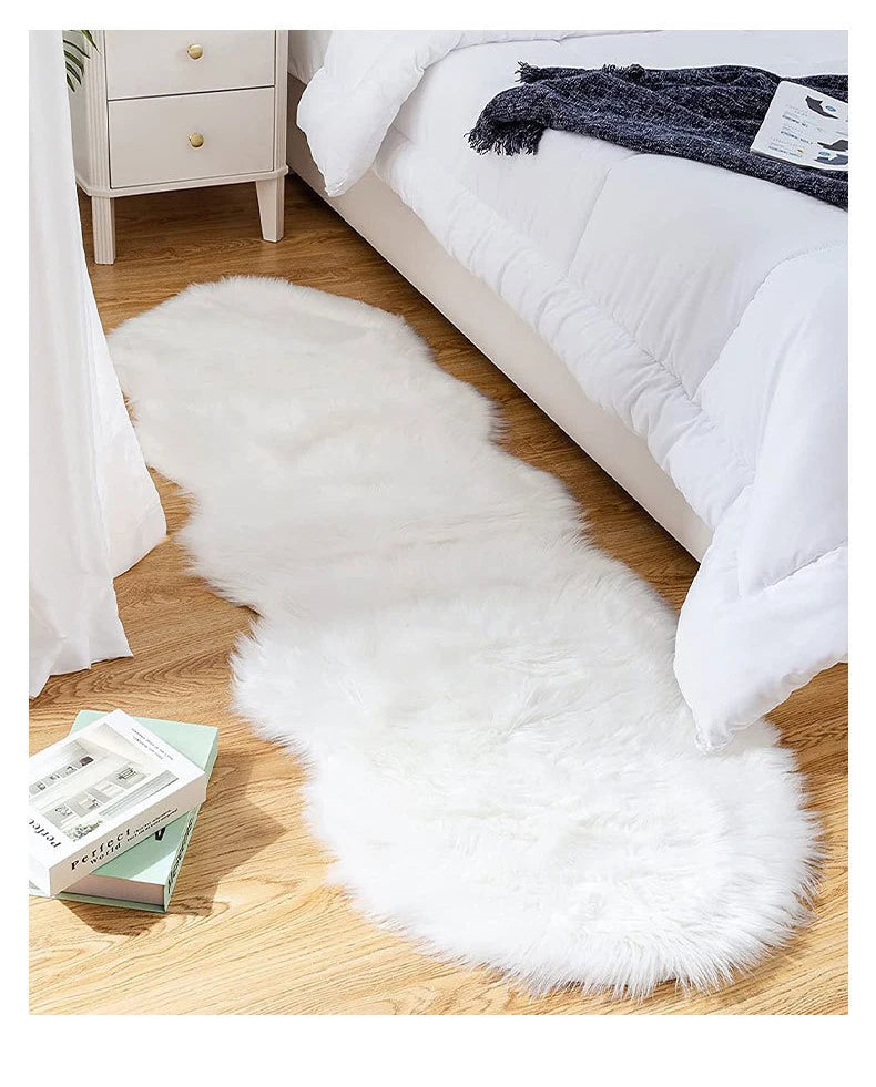 Faux Sheepskin Plush Rug - Fluffy Luxury Carpet for Bedroom & Living Room
