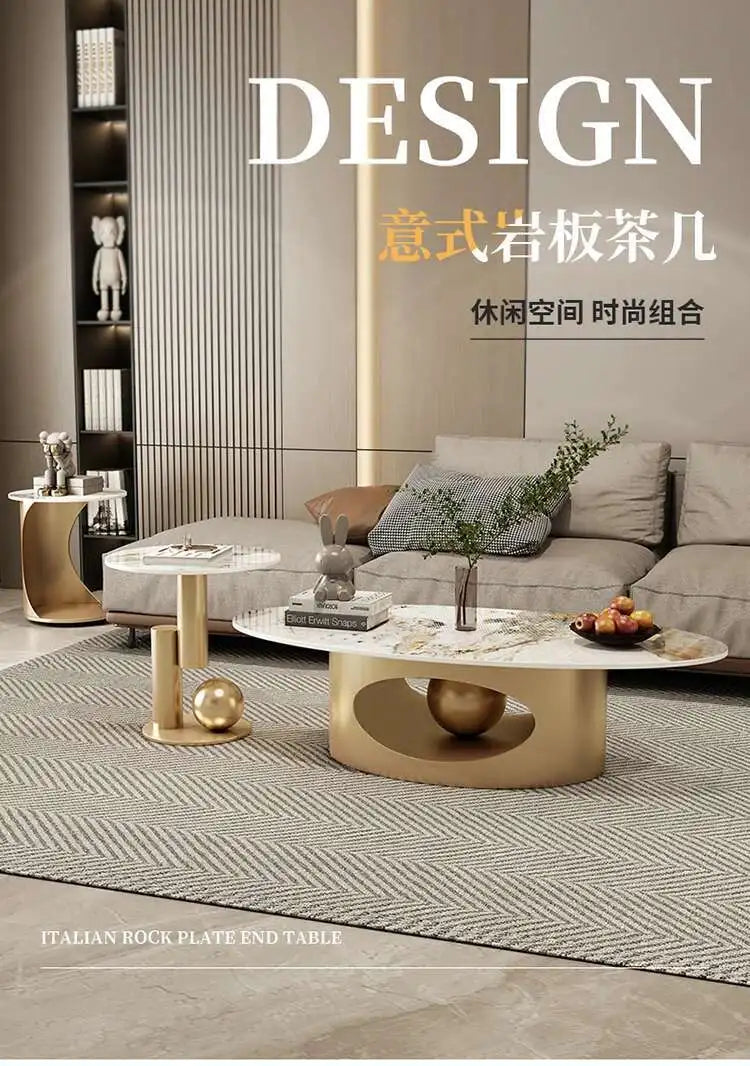 Modern Marble Effect Coffee Table - Nordic Oval Design