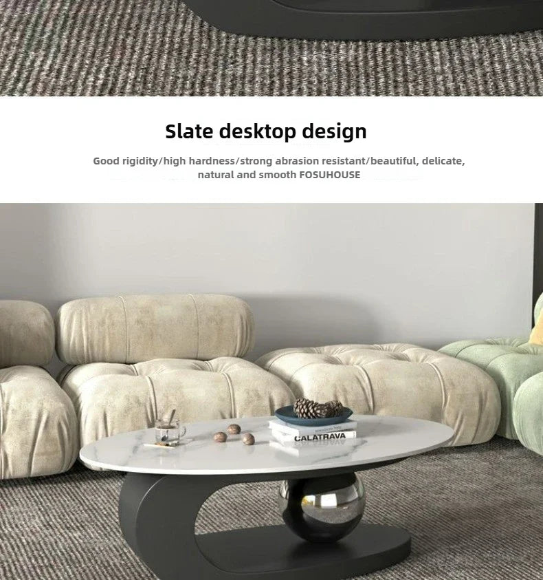 Bright Oval Coffee Table - Italian Rock Slab Design