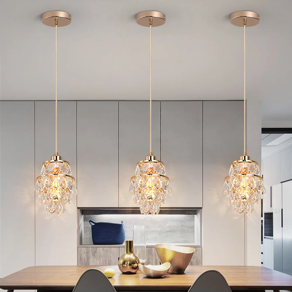Crystal K9 Chandelier Lamp Living Bedroom Indoor Hanging Lighting Fixtures Modern Gold Pendant Lights for Restaurant Cloakroom E