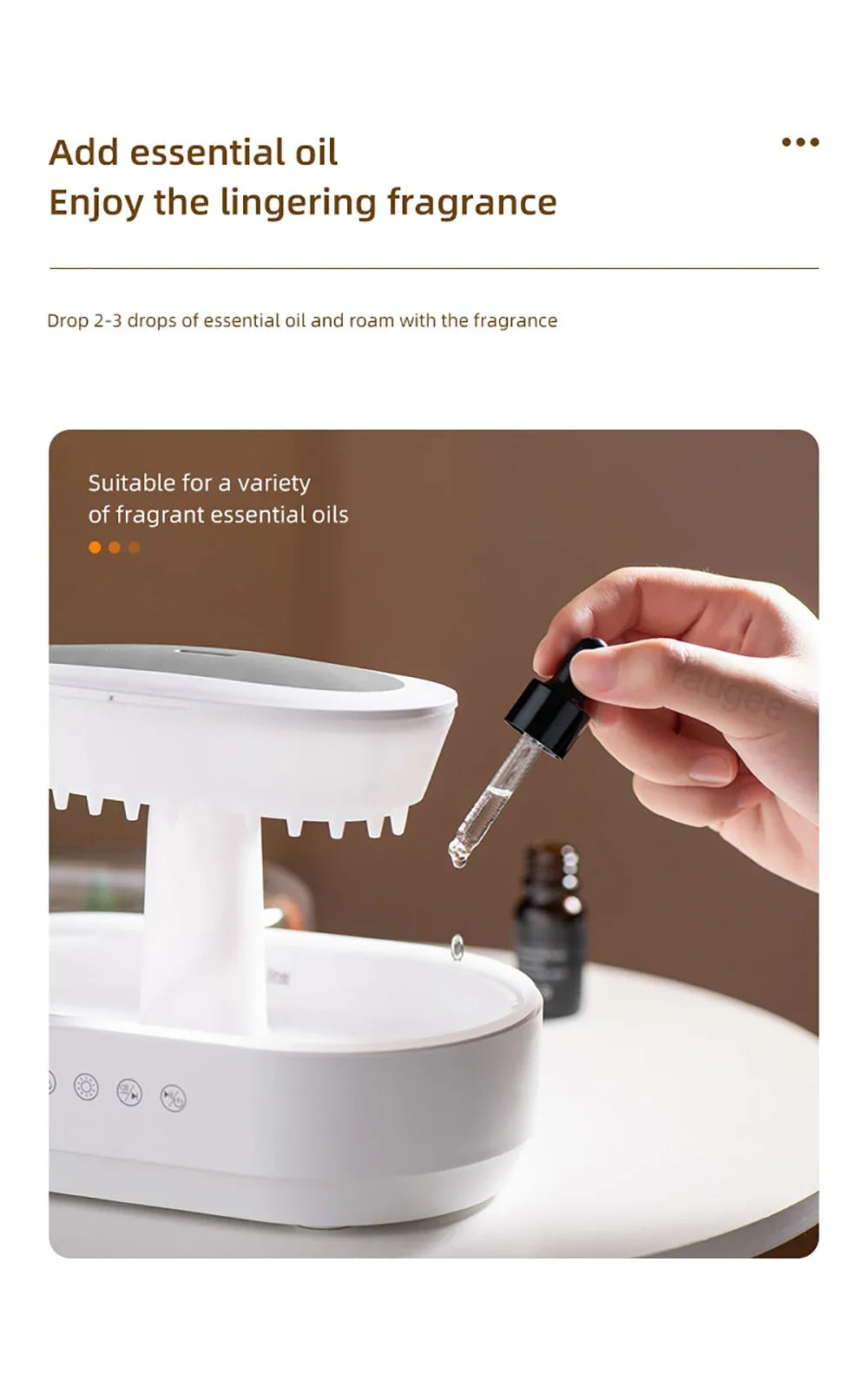 New Aroma Humidifier Raindrop Air Humidifier Colorful Atmosphere Light White Noise Music Essemtial Home Oil Fragrance Diffuser