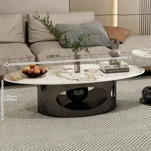Modern Marble Effect Coffee Table - Nordic Oval Design