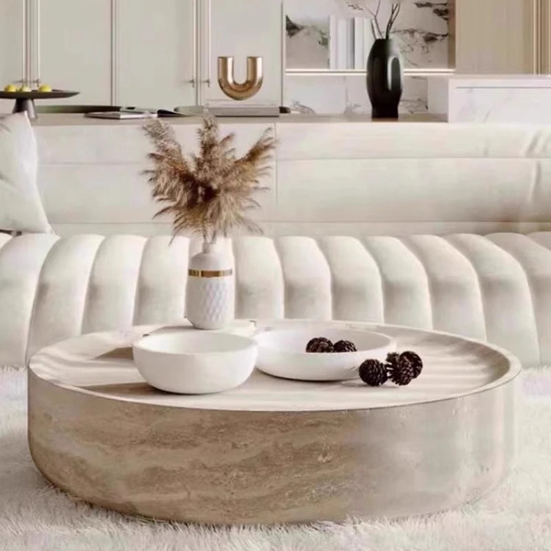 Japanese Industrial Round Coffee Table - Space-Saving Design