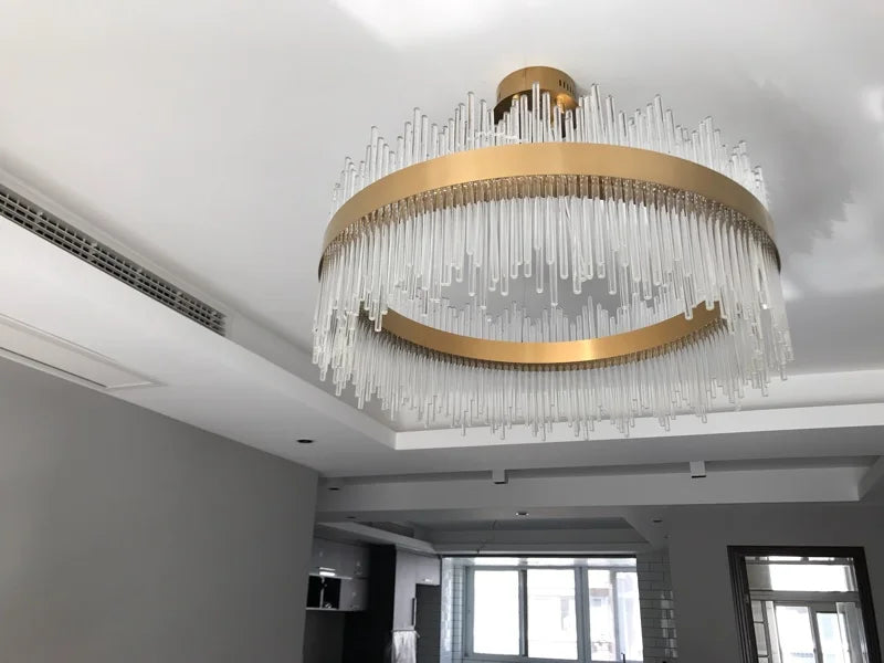 Modern Luxury Drawing Room Glass Led Chandelier Dining Room Led Dimmable Pendant Lamp Lustre Gold Metal Lamp Fixtures Lamparas