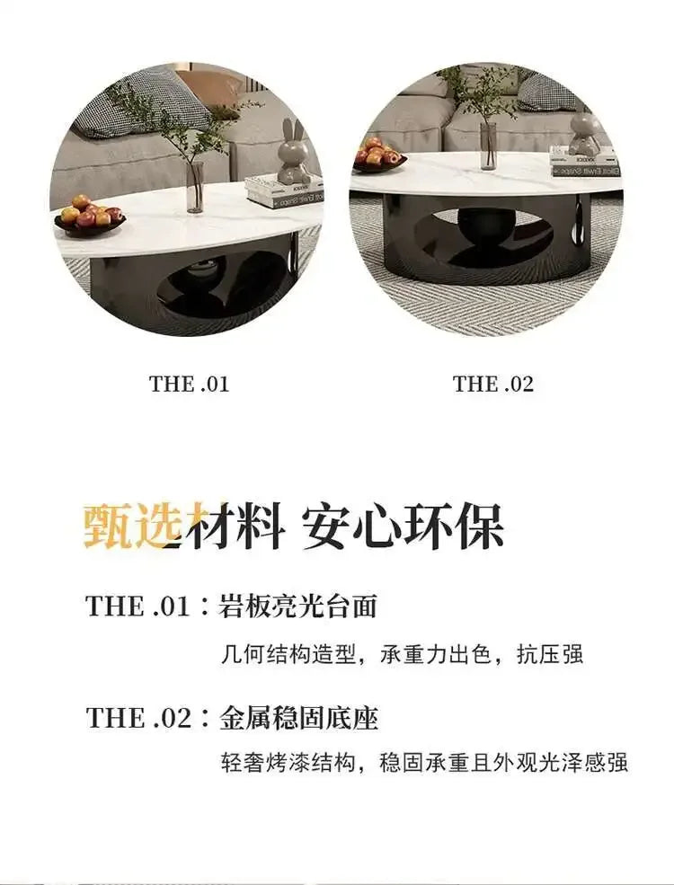 Modern Marble Effect Coffee Table - Nordic Oval Design