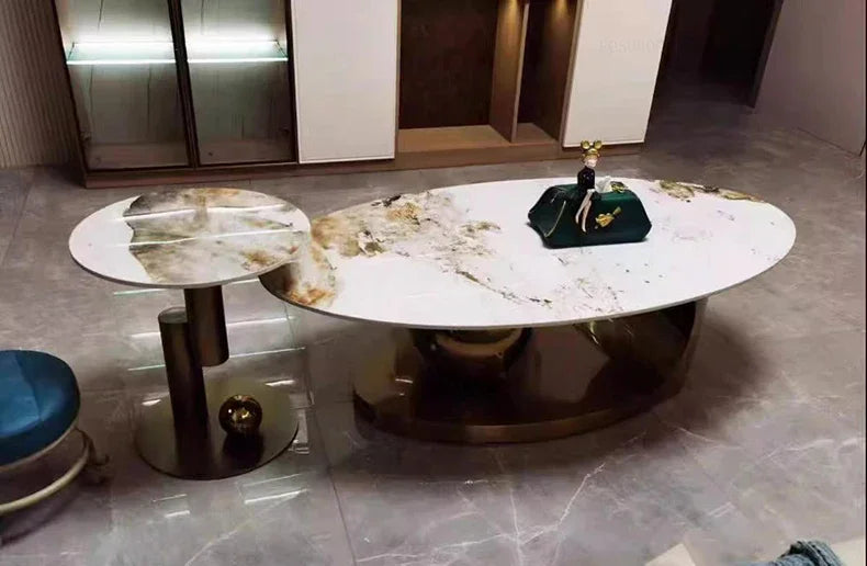 Bright Oval Coffee Table - Italian Rock Slab Design