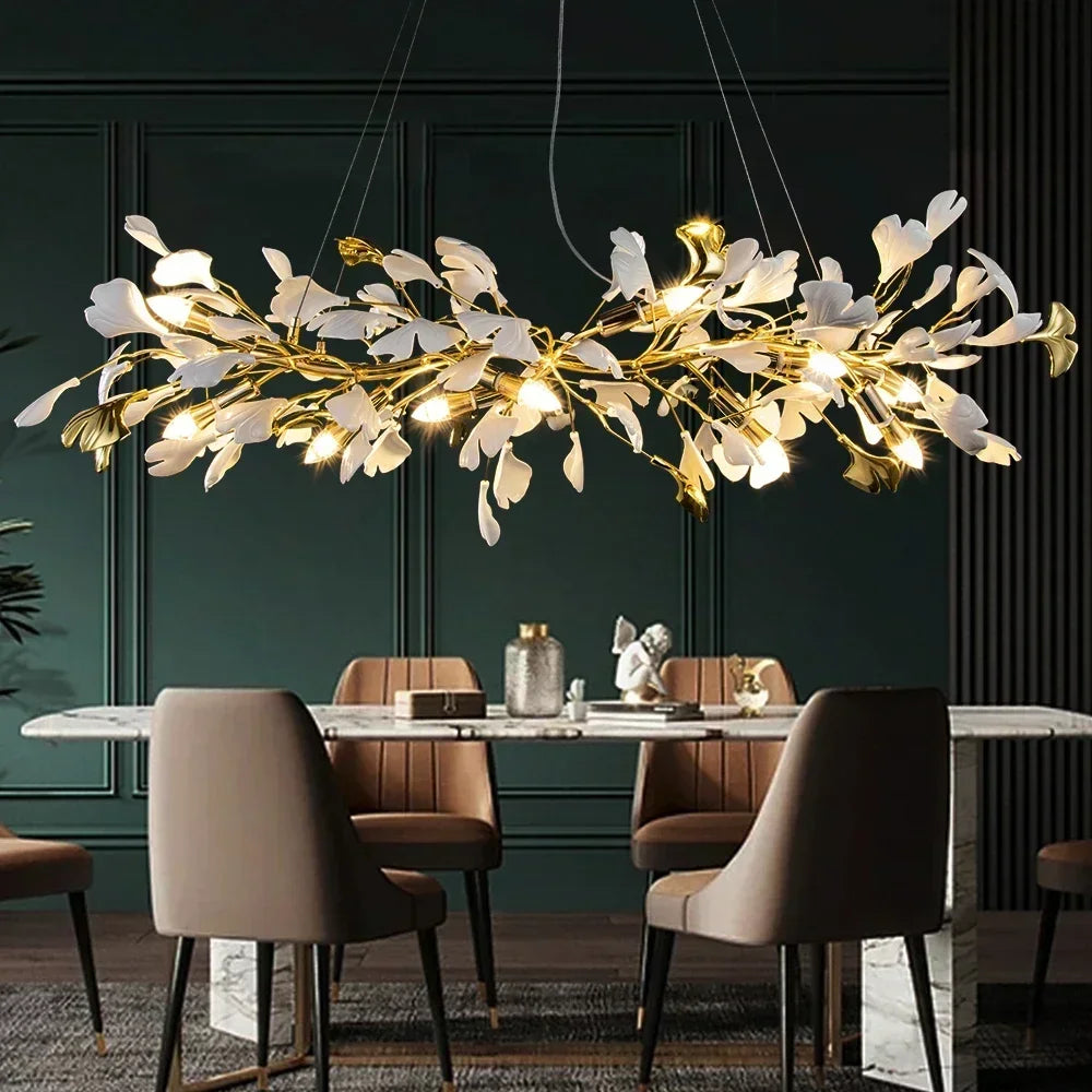 Artpad Modern Ginkgo Leaf Chandeliers for Dining room Ceiling Leaves Pendant Chandelier for Living Room Bedroom Kitchen Island
