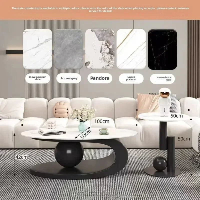 Bright Oval Coffee Table - Italian Rock Slab Design