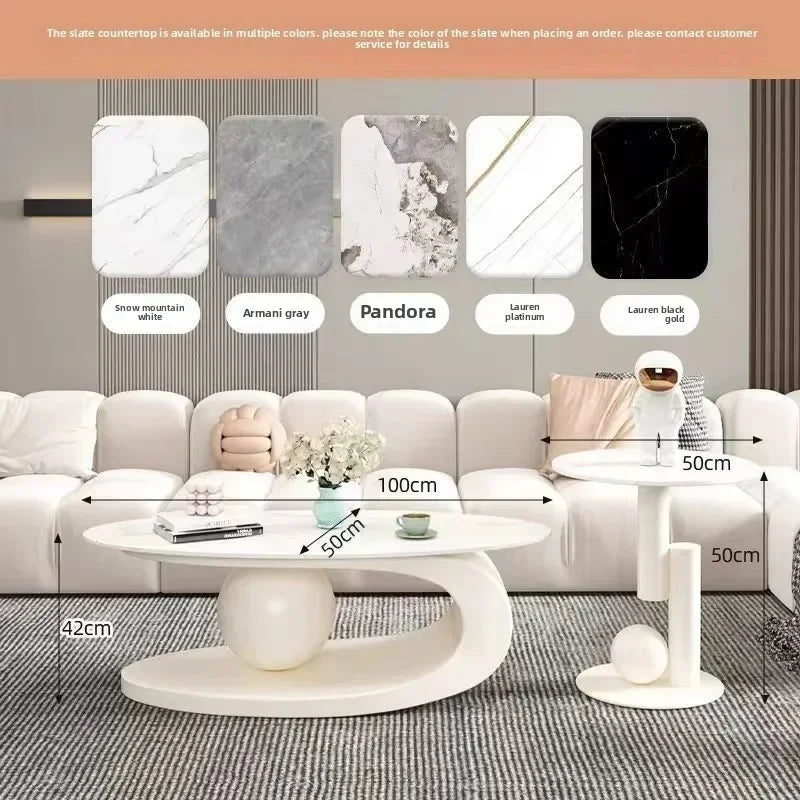 Bright Oval Coffee Table - Italian Rock Slab Design