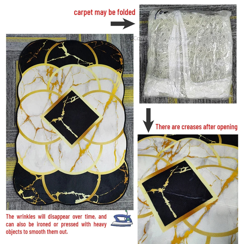 Luxury Gold Geometric Area Rug - Non-Slip Washable Carpet for Living Room & Bedroom