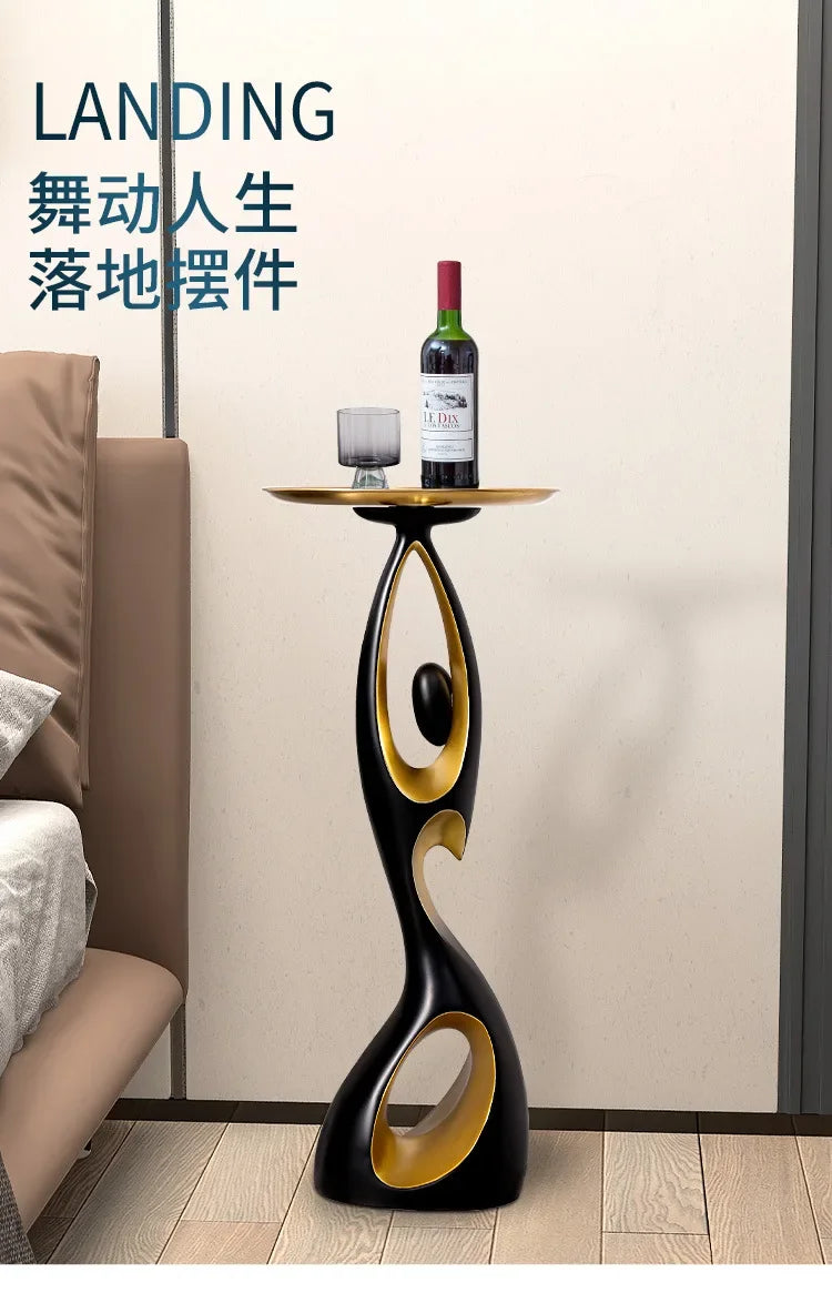 Luxury Abstract Gold-Accented Side Coffee Table Tall  Floor-to-ceiling Mental Ornaments, Living Room End Table New Home Gifts