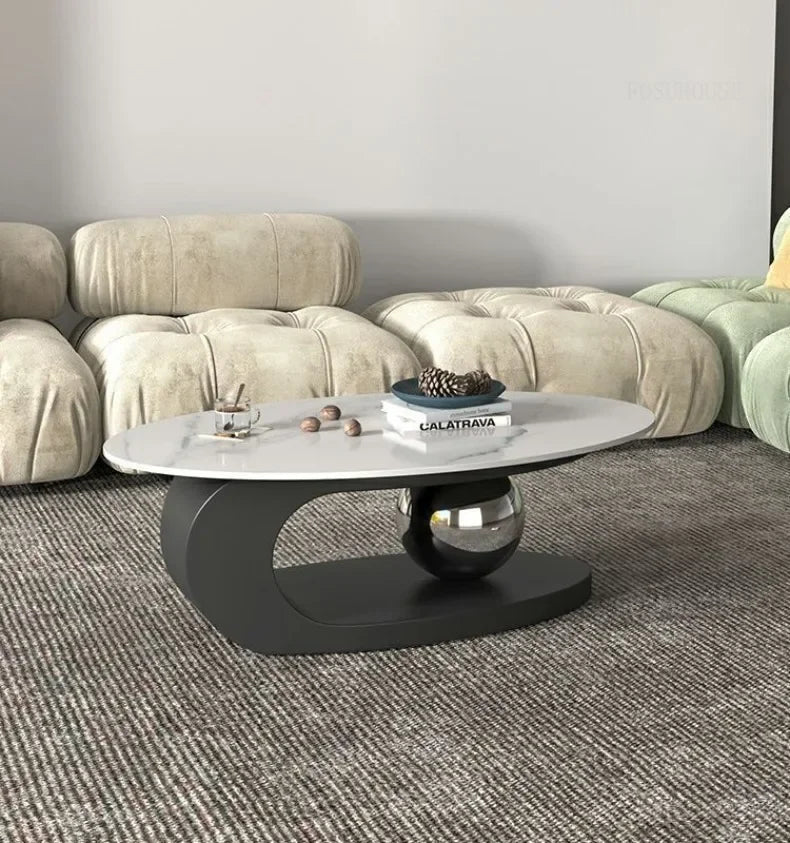 Bright Oval Coffee Table - Italian Rock Slab Design