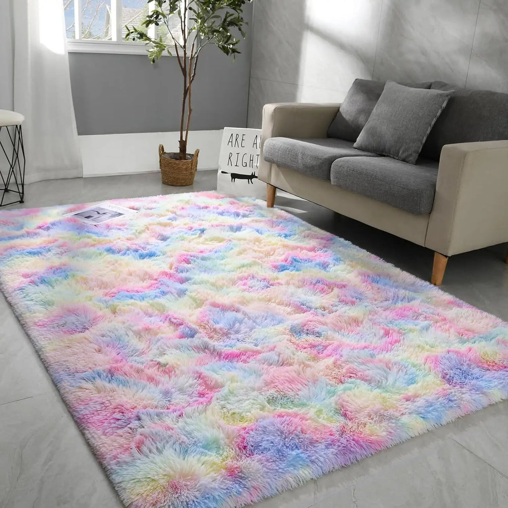 Dyed Plush Fluffy Rug - Soft Anti-Slip Carpet for Living Room & Kids Room