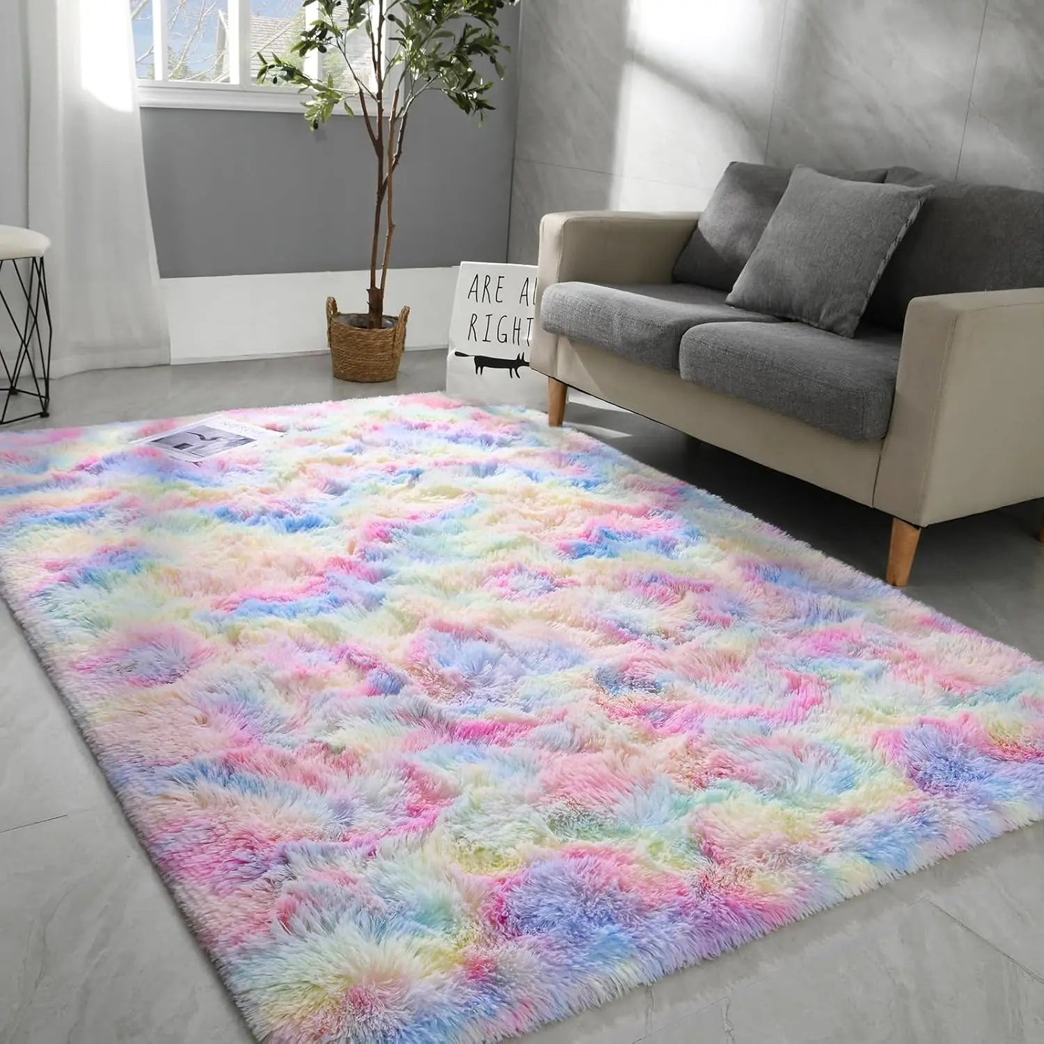 Dyed Plush Fluffy Rug - Soft Anti-Slip Carpet for Living Room & Kids Room