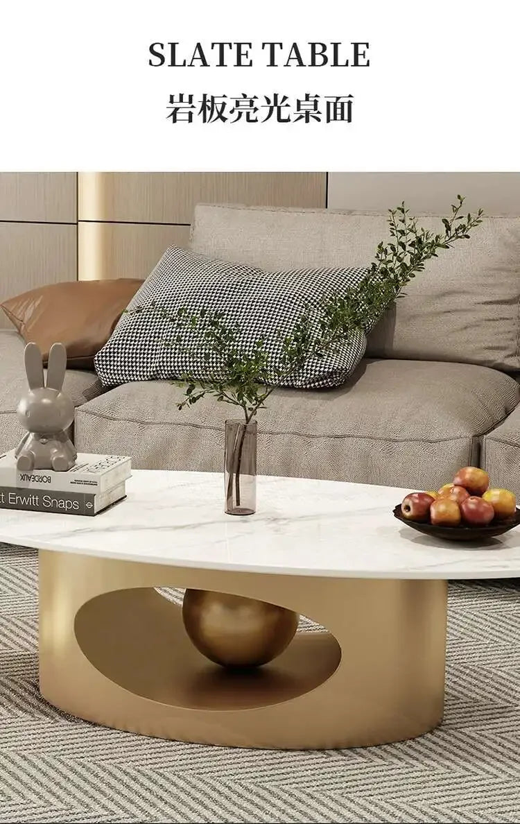 Modern Marble Effect Coffee Table - Nordic Oval Design