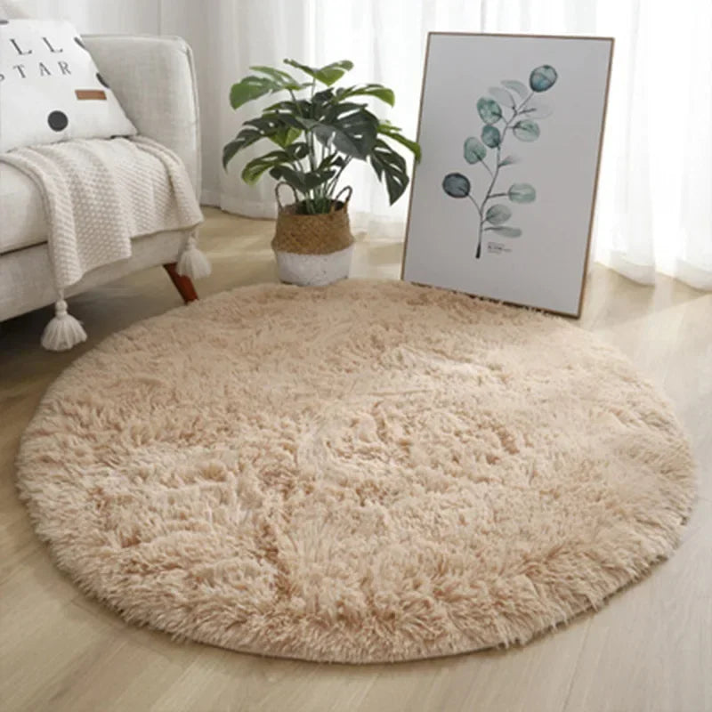 Super Soft Round Plush Rug - Fluffy Area Carpet for Living Room & Bedroom