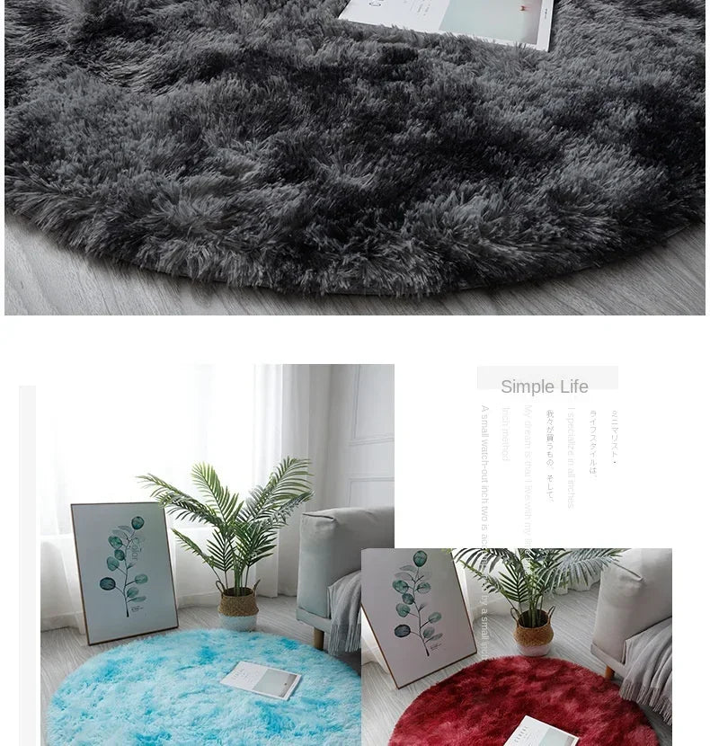 Super Soft Round Plush Rug - Fluffy Area Carpet for Living Room & Bedroom