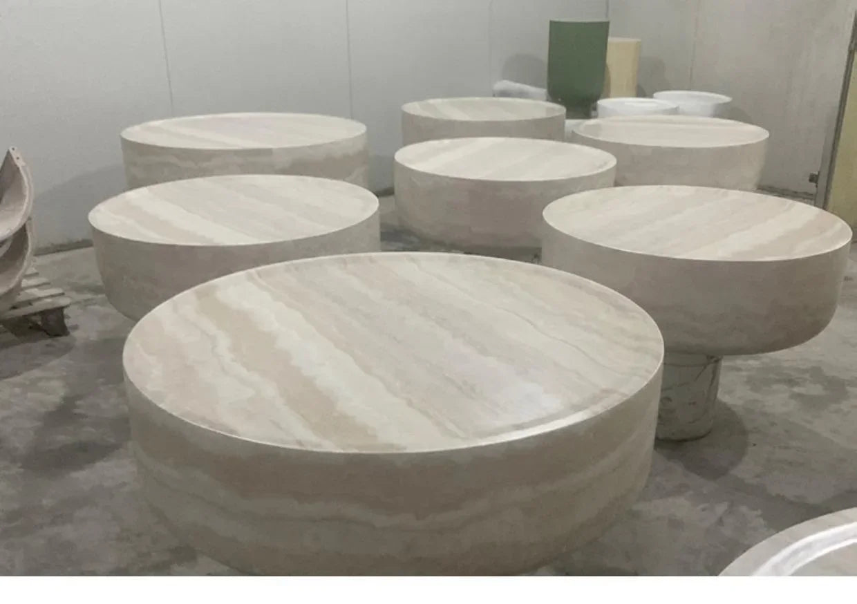 Japanese Industrial Round Coffee Table - Space-Saving Design