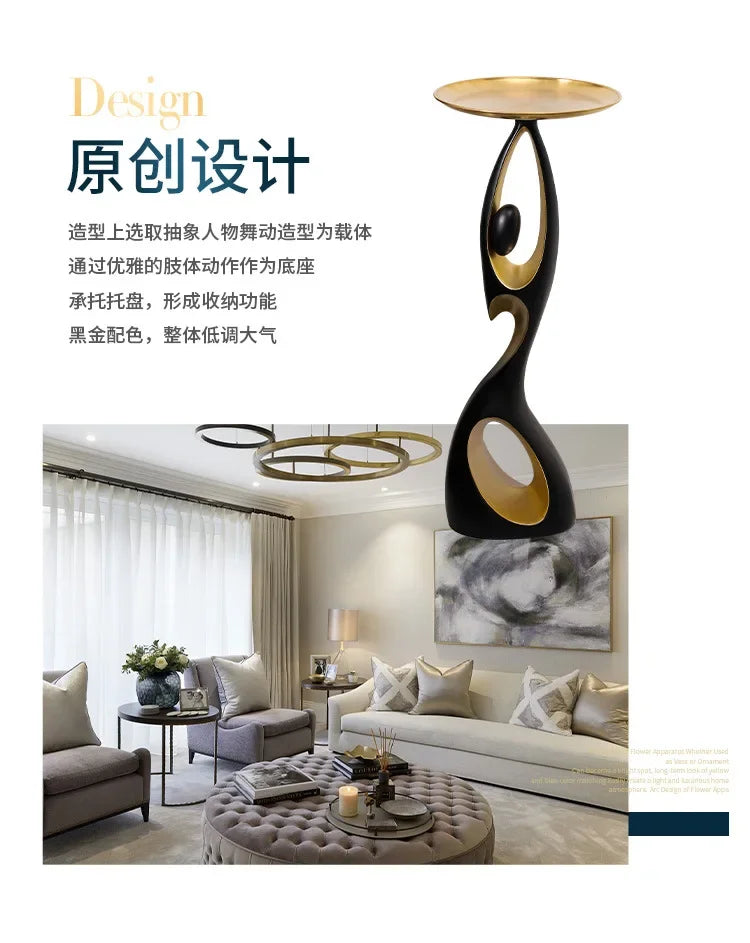 Luxury Abstract Gold-Accented Side Coffee Table Tall  Floor-to-ceiling Mental Ornaments, Living Room End Table New Home Gifts