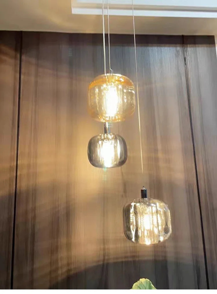 Luxury Led Staircase Chandelier Modern Home Decor Indoor Lighting Fixture Creative Amber/Smoky Grey/Clear Crystal Hanging Lamp