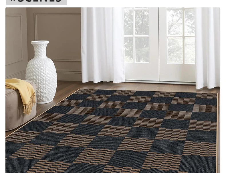 Black & White Checkered Rug - Non-Slip Living Room Carpet