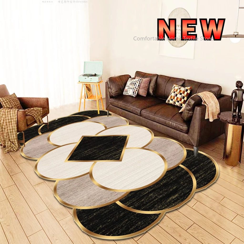 Luxury Gold Geometric Area Rug - Non-Slip Washable Carpet for Living Room & Bedroom