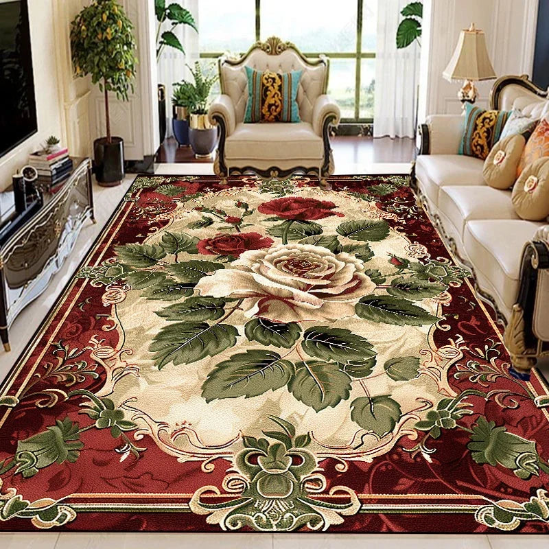 Luxury Floral Area Rug - European Retro Carpet for Living Room & Bedroom