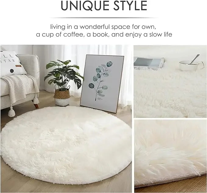 Super Soft Round Plush Rug - Fluffy Area Carpet for Living Room & Bedroom