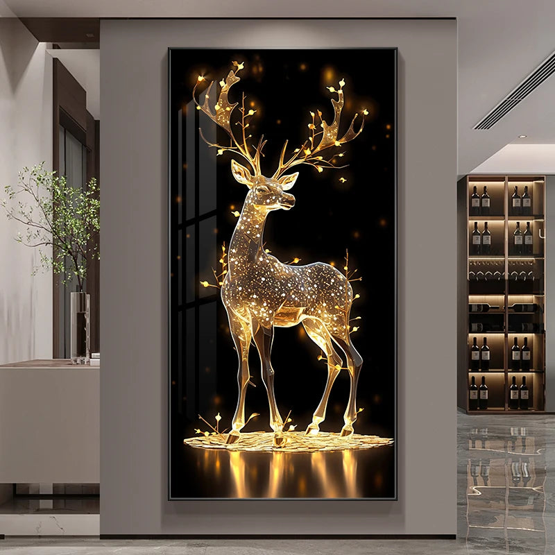 Luxury LED Crystal Porcelain Wall Lamp - Deer Design Decorative Painting