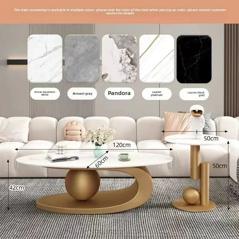 Bright Oval Coffee Table - Italian Rock Slab Design