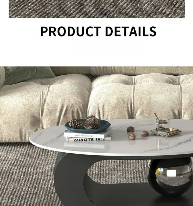 Bright Oval Coffee Table - Italian Rock Slab Design