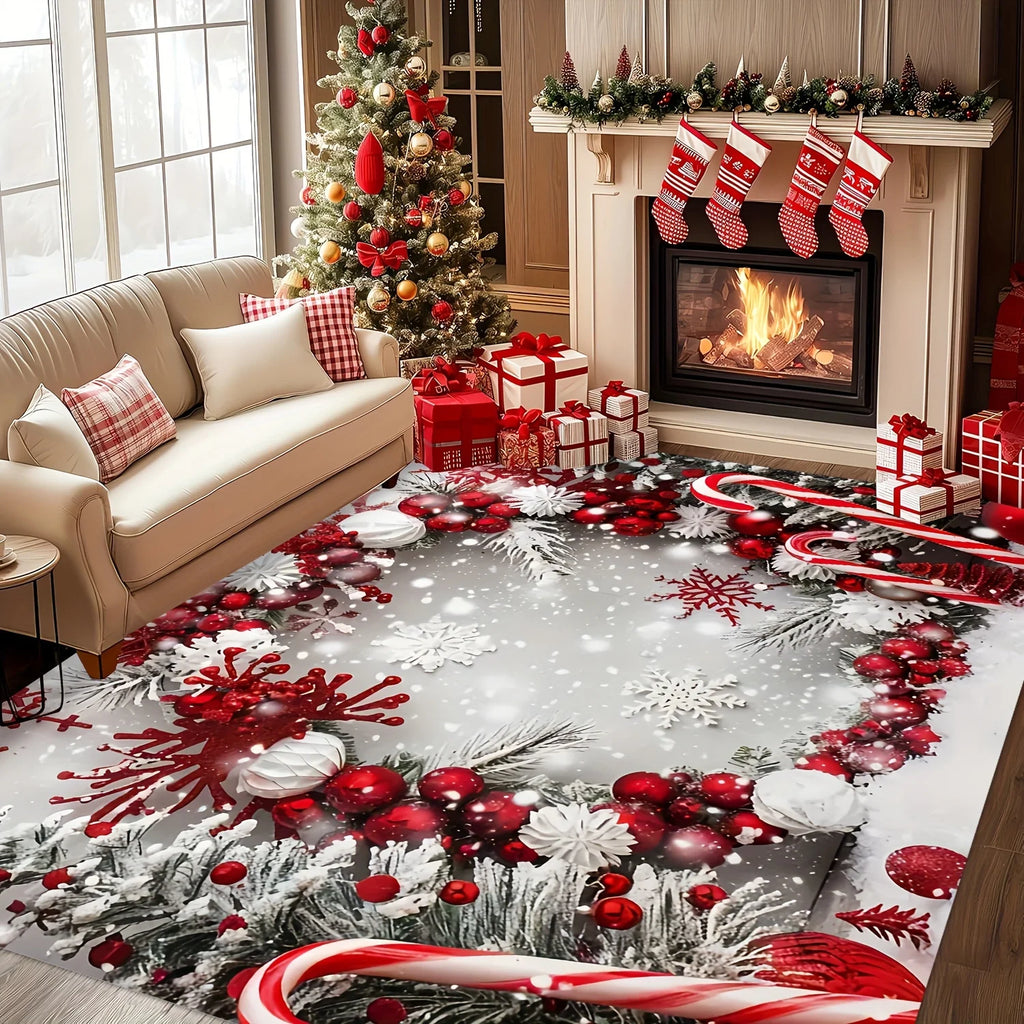 Christmas Snow Rug - Festive Area Rug for Living Room & Bedroom