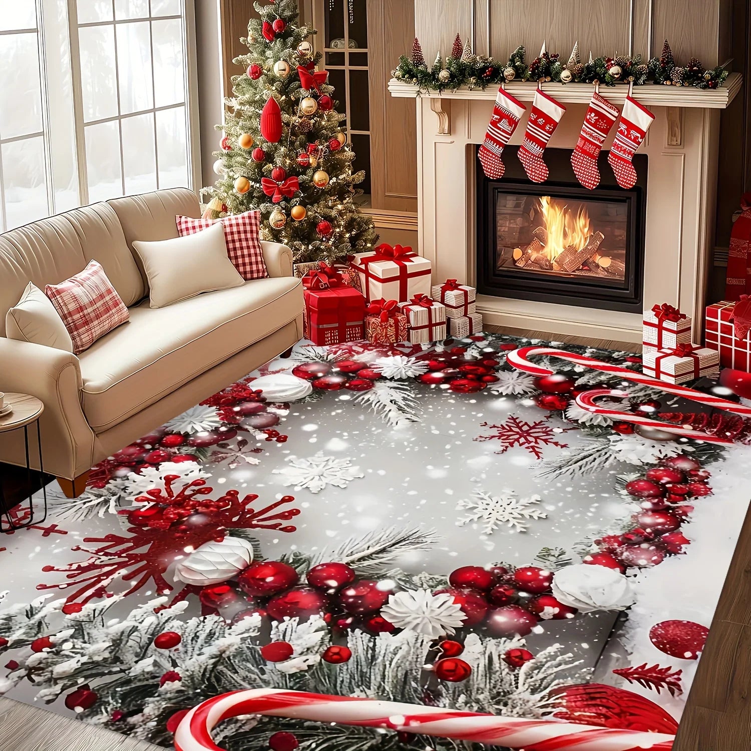 Christmas Snow Rug - Festive Area Rug for Living Room & Bedroom