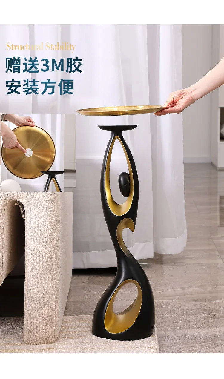 Luxury Abstract Gold-Accented Side Coffee Table Tall  Floor-to-ceiling Mental Ornaments, Living Room End Table New Home Gifts