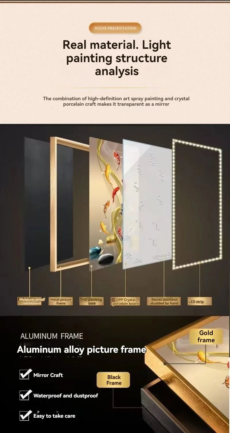 Chinese Style Welcome Pine LED Wall Art - Waterfall Landscape Canvas Painting