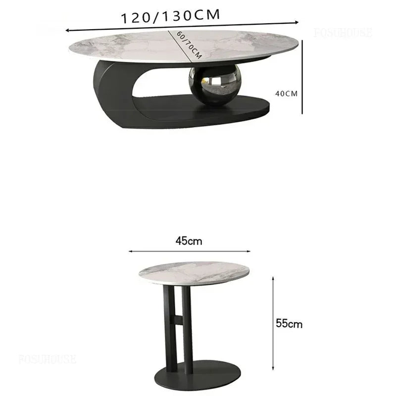 Bright Oval Coffee Table - Italian Rock Slab Design