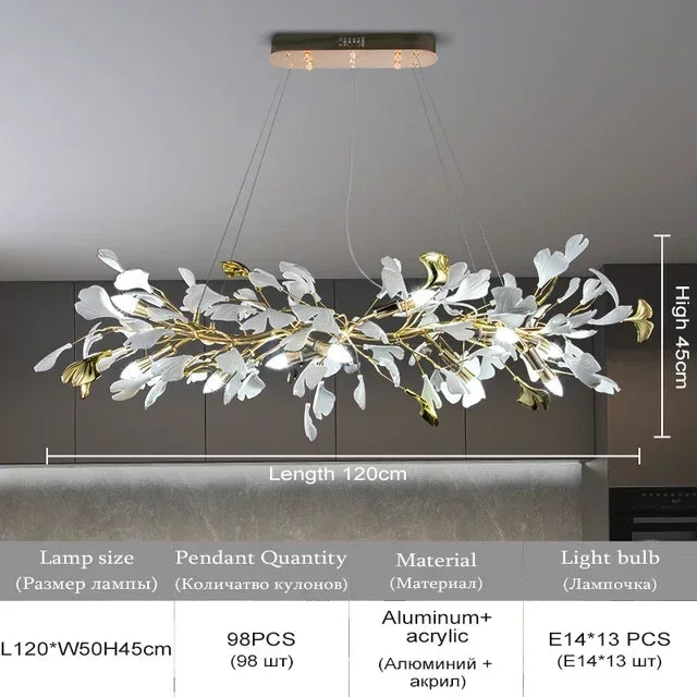 Artpad Modern Ginkgo Leaf Chandeliers for Dining room Ceiling Leaves Pendant Chandelier for Living Room Bedroom Kitchen Island