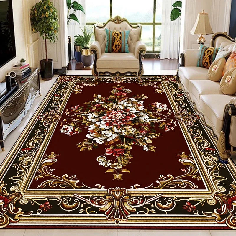 Luxury Floral Area Rug - European Retro Carpet for Living Room & Bedroom