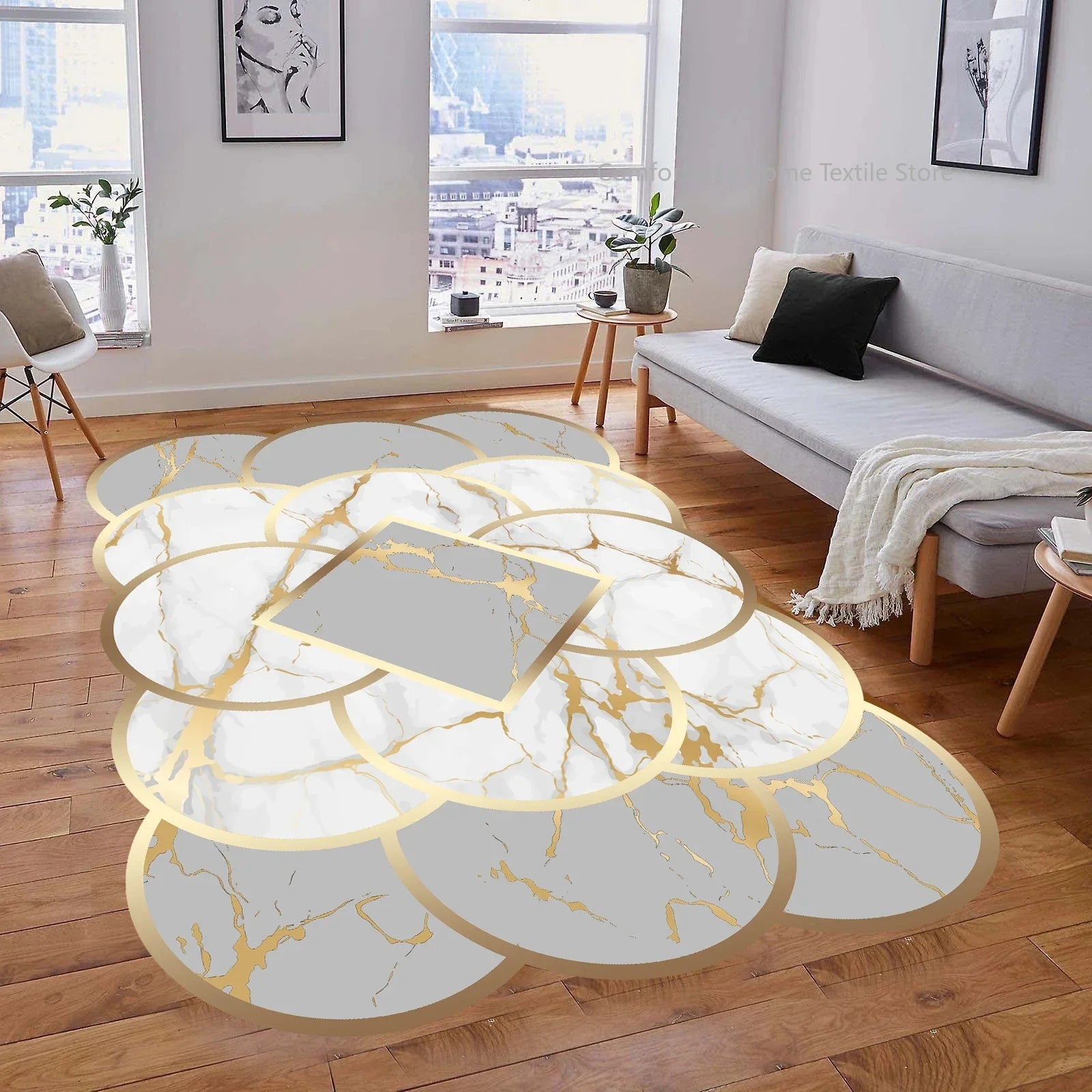 Luxury Gold Geometric Area Rug - Non-Slip Washable Carpet for Living Room & Bedroom