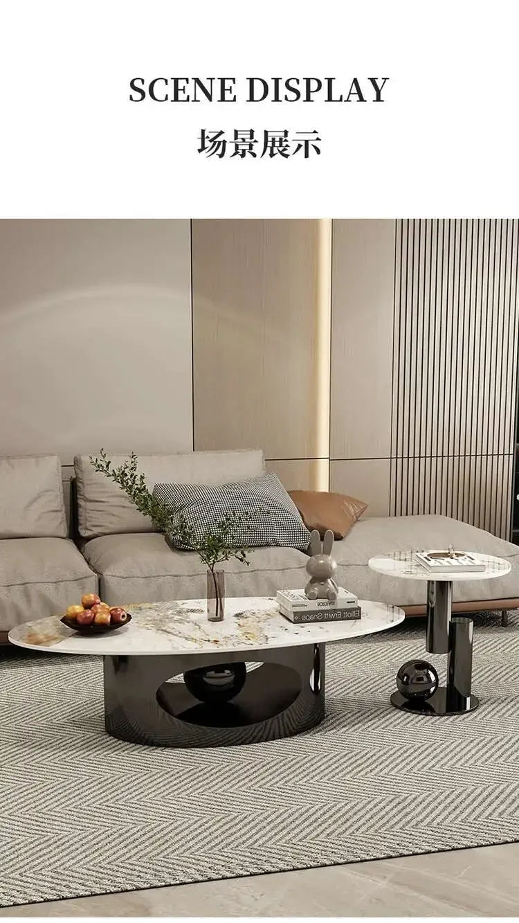 Modern Marble Effect Coffee Table - Nordic Oval Design