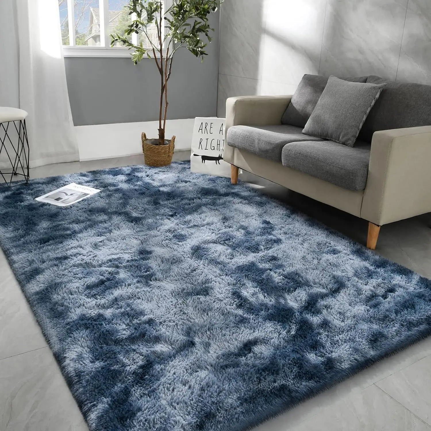 Dyed Plush Fluffy Rug - Soft Anti-Slip Carpet for Living Room & Kids Room