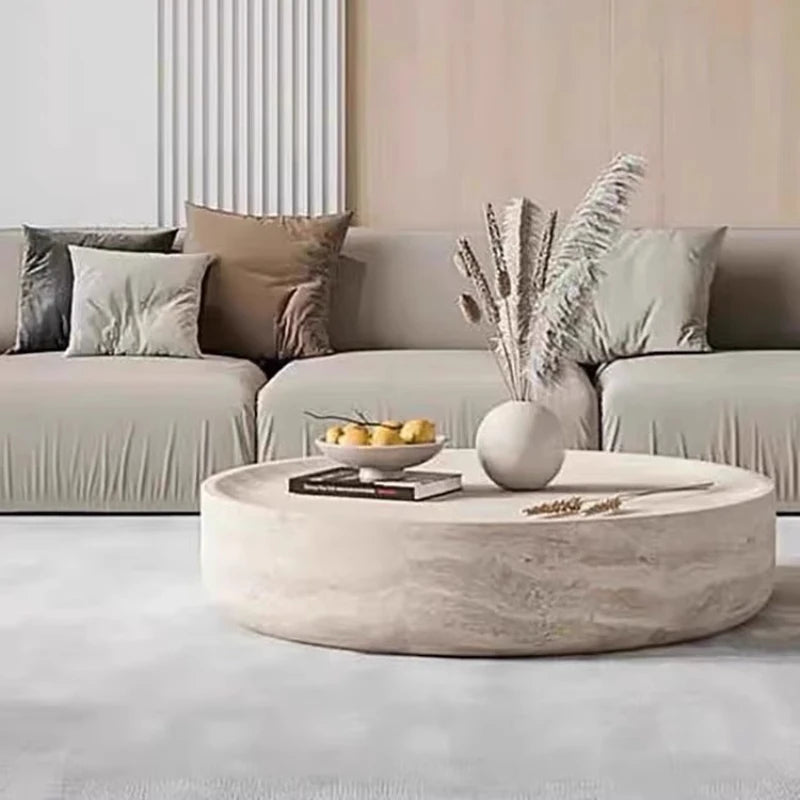Japanese Industrial Round Coffee Table - Space-Saving Design