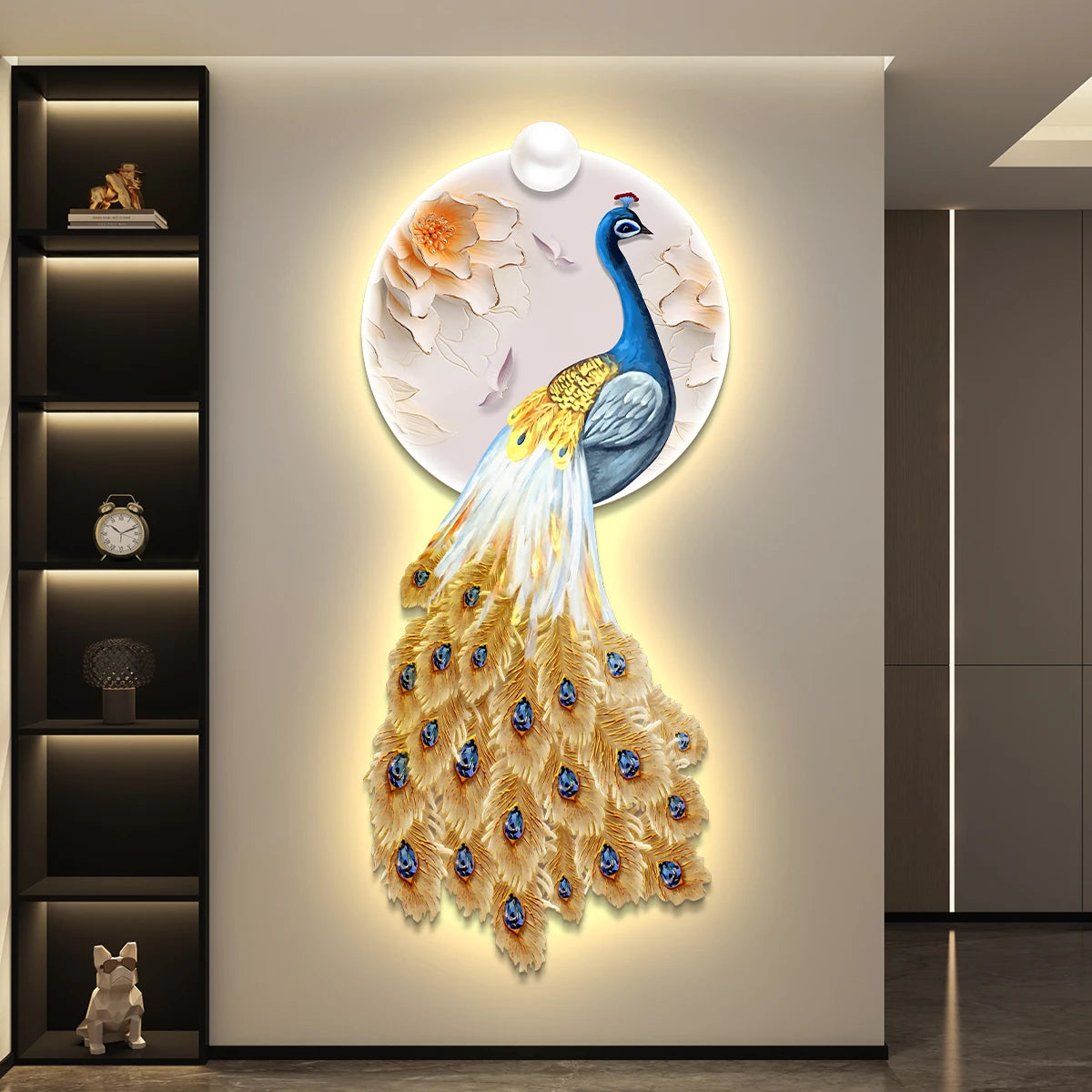 LED Peacock Wall Art - Decorative Entrance Painting with Night Light