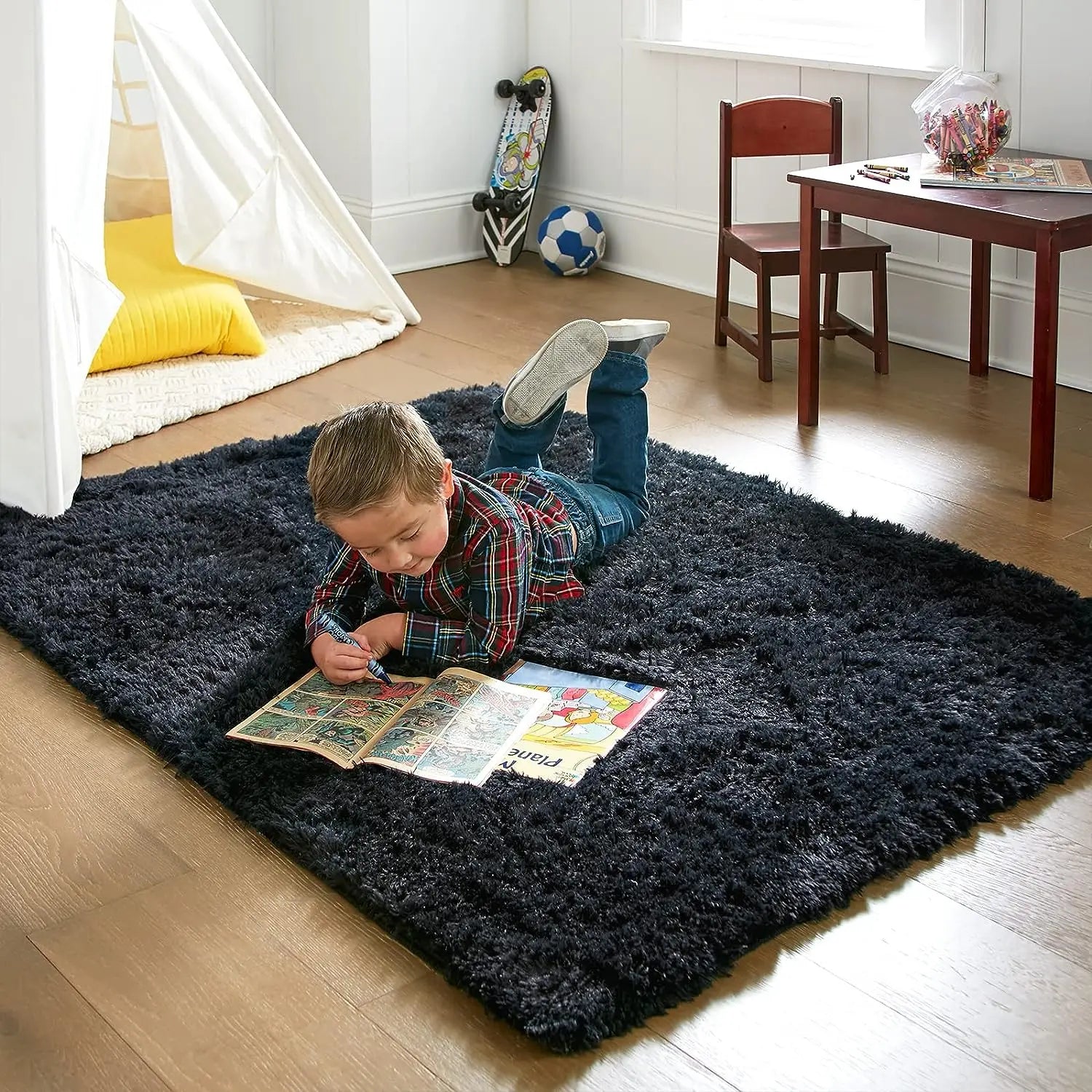 Furry Plush Area Rug - Modern Nordic Style Carpet for Living Room & Bedroom