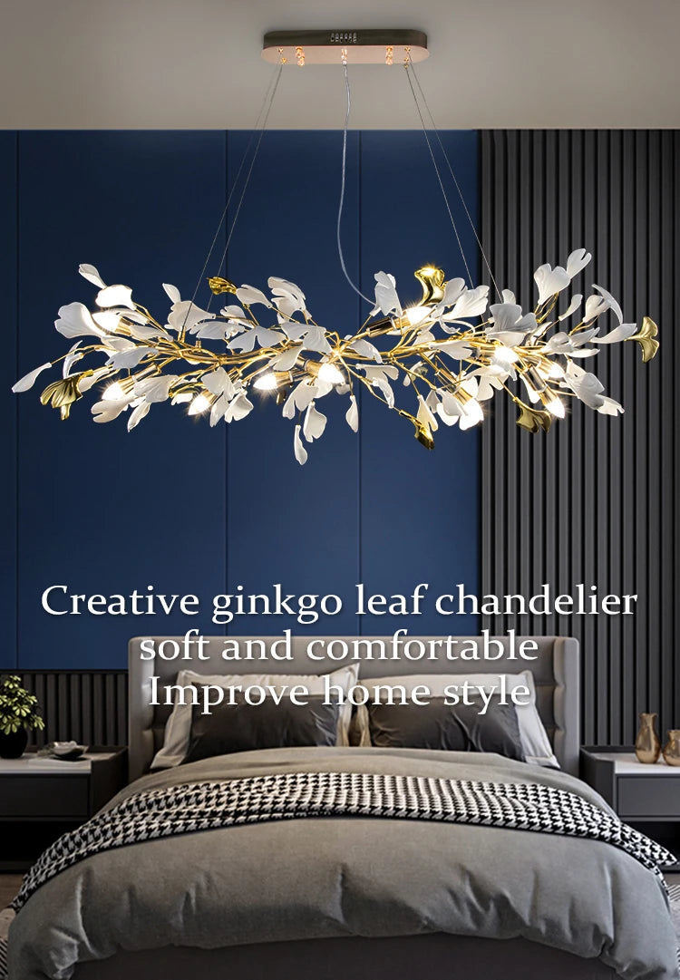 Artpad Modern Ginkgo Leaf Chandeliers for Dining room Ceiling Leaves Pendant Chandelier for Living Room Bedroom Kitchen Island