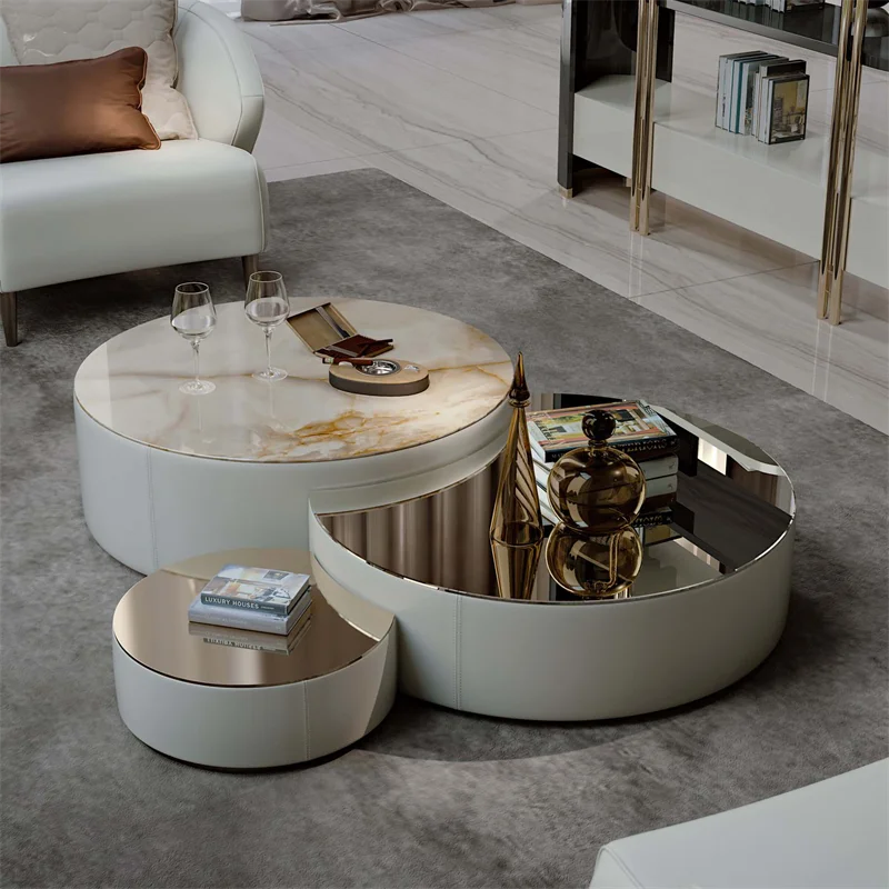 Modern Round Nesting Marble Coffee Table Set of 3