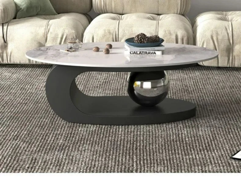 Bright Oval Coffee Table - Italian Rock Slab Design