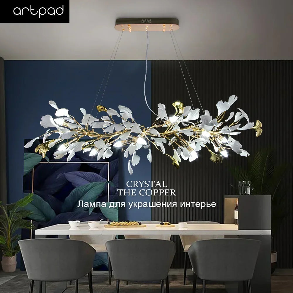 Artpad Modern Ginkgo Leaf Chandeliers for Dining room Ceiling Leaves Pendant Chandelier for Living Room Bedroom Kitchen Island
