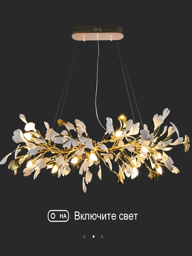 Artpad Modern Ginkgo Leaf Chandeliers for Dining room Ceiling Leaves Pendant Chandelier for Living Room Bedroom Kitchen Island